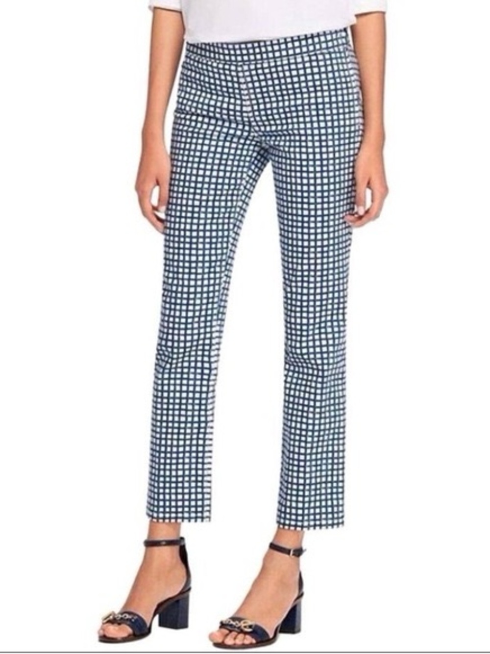 Tory Burch Haven Trousers Blue and White Gingham Cropped Cigarette Pants 28